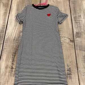 SHEIN Black and White Striped Dress with Red Heart